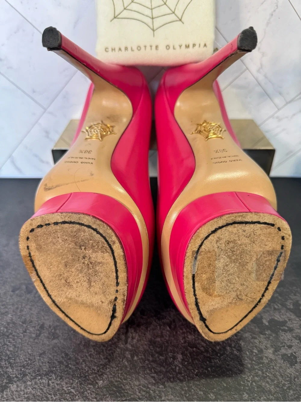 Charlotte Olympia HOT PINK Dolly Platform Pumps Heels, Size 38.5